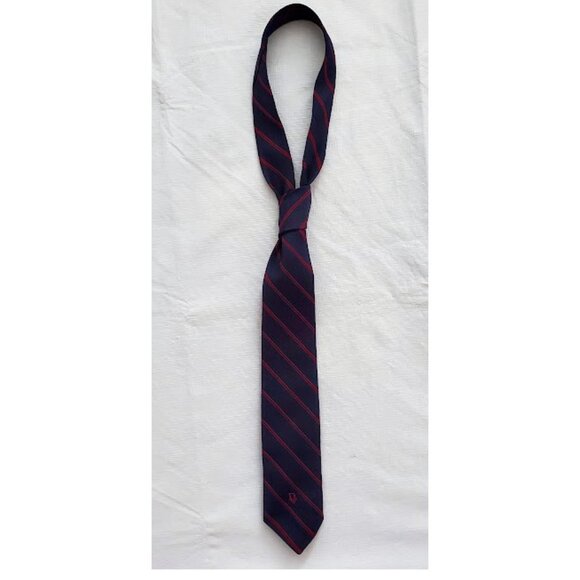 Vintage Christian Dior Men's Navy Blue and Red Striped Dior Tie - Picture 5 of 7